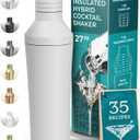 BARE BARREL Insulated Cocktail Shaker Set | Double Wall Stainless Steel | Martini Shaker for Home Bar Bartending | Built-in Drink Measure System & Strainer, Travel Bag, Recipes | Gift Set (Matt White)