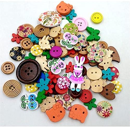 15 Pack Wooden Button 2 Holes Button for Sewing Crafts DIY Works Decoration (Mixed Color)
