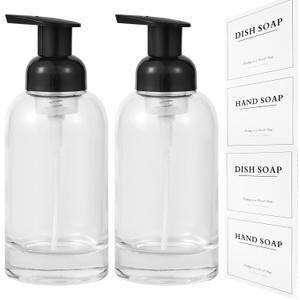 Rejomiik Foaming Soap Dispenser Thick Glass Foam for Bathroom or Kitchen Sink, 12.7 oz Clear Pump Bottles for Hand soap, Body Wash, Black 2 Pack