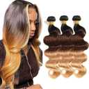 30 32 34 Inch T1B/4/27 Bundle Honey Blonde Body Wave Human Hair Bundles Peruvian Virgin Hair Three Tone Black and Honey Blonde Bundles Human Hair Ombre Body Wave Bundle