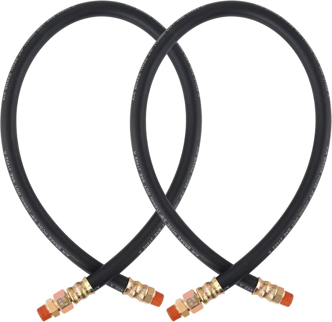 2PCS Swivel End Air Brake Replacement Hose, Dazakoot 3/8 Fit End x 3/8 Swivel End Rubber Air Hose Assembly, SAE J1402 Air Brake Hose for Semi Truck - 36inch