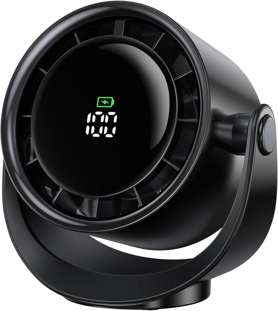 MORECORE Desk Fans for Bedroom, Strong Airflow Turbo Quiet Small USB Fan, Birthday Gift for Women Men, 360 Rotate Battery Operated Portable Fan with LED Display for Home Office Desktop-Black