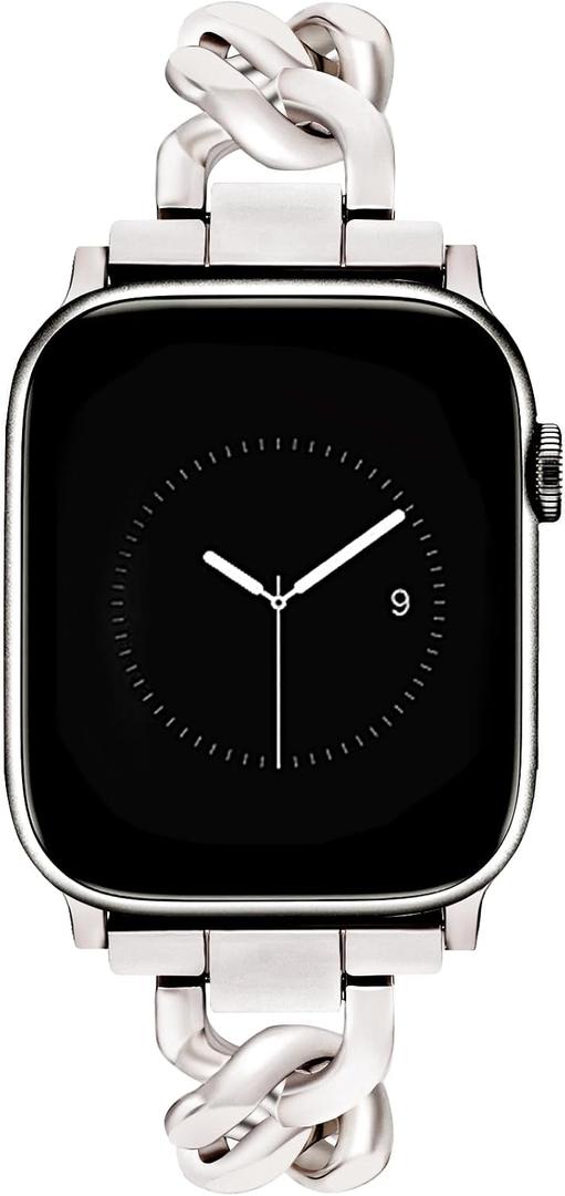 JR.DM Starlight Watch Bands for Women Compatible with Apple Watch 46mm 42mm(S3/2/1) 44mm 45mm 49mm Adjustable Metal Single Chain Bracelet for iWatch Series 11/10/9/8/7/6/5/4 SE 3/2/1 Ultra (No Case)