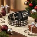 EMMIOL Cool Y2K Belt Women Black bb Belt Silver Buckle Oval D Ring Star Belts Trendy Streetwear Punk for Jeans (Fits 30" -38 " Waist)