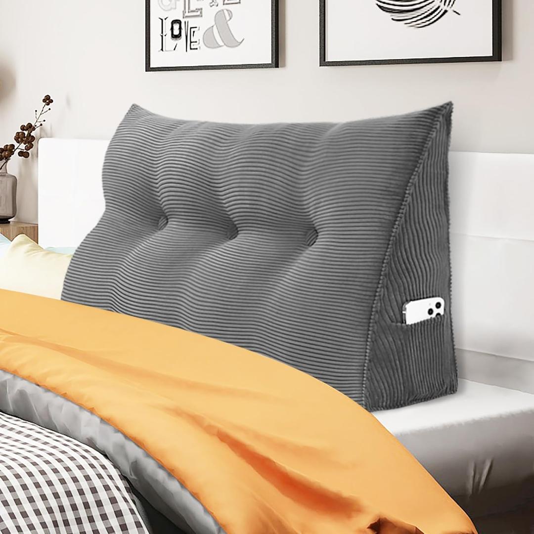 WOWMAX Triangular Headboard Pillow Twin Dorm Headboard Twin XL Bed Wedge Pillow Bolster for Bed with Removable Cover, Corduroy Grey WOWMAX Triangular Headboard Pillow Twin Dorm Headboard Twin XL Bed Wedge Pillow Bolster for Bed with Removable Cover, Corduroy Grey