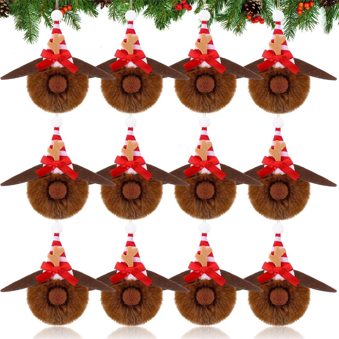 12 Pcs Brown Furry Christmas Ball Ornaments 3.15 Inch Deer Antler Dog Christmas Decoration Dog Decor for Xmas Tree Brown Hanging Ornaments for Xmas Party Decor Gift Supplies