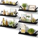 SRIWATANA Floating Shelves for Wall Decor, Wood Wall Shelves for Bathroom, Bedroom, Kitchen, Living Room, Set of 6 (Weathered Black)