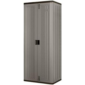 Suncast Tall Storage Cabinet, Platinum Resin Outdoor & Garage Storage Cabinet with Doors & Shelves, Plastic, Weather-Resistant, Lockable, Freestanding Utility Closet for Tools & Supplies, Made in USA