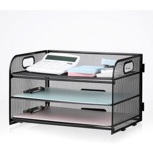 3-Tier Letter Tray Paper Organizer with Handle, Compact Mesh Desk File Organizer for Home Office Supplies Desktop Accessories,Black
