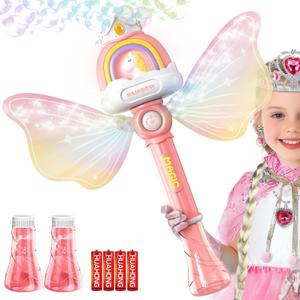 Bubble Wands for Girls Kids, Bubble Machine LED Light Princess Toys with 4 AA Batteries & 2 Solutions, Girl Stuff Outdoor Party Toys for Toddlers, Birthday Gift for 3 4 5 6 7 8 Year Old Girls (Pink)