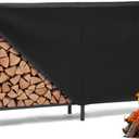 DUMOS 8FT Heavy Duty Firewood Storage Rack, Firewood Storage Log Rack with Cover and Zipper, Indoor Outdoor Wood Racks for Fire Wood Holder, Black