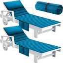 Hoolerry 2Pcs Outdoor Lounge Chair Cushions Waterproof Folding Chaise Lounge Cushion for Patio Lawn Pool Beach Chair Pad with Headrest and Pocket 72'' x 21'', No Chair(Light Blue)