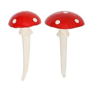 Juegoal Set of 2 Fairy Garden Miniature Mushrooms Statues, Glow in Dark Mini Red Mushroom Resin Figurines, Outdoor Garden Yard Art Accessories, Fly Agarics Sculpture Lawn Ornament Decorations