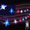 Twinkle Star 4th of July Decoration Lights, 100 LED 49FT Red White Blue Star String Lights, Plug in Fairy String Lights Waterproof, Extendable for Indoor, Outdoor, Independence Day Decor
