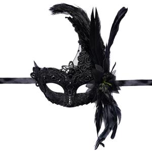Feather Masquerade Mask Feather Venetian Mask for Women Cosplay Party Halloween Mardi Gras Christmas Masque (Black)