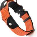 Plutus Pet Tactical Dog Collar with Tracker Pocket for AirTag, Adjustable Reflective Nylon Collar, Metal Buckle, Leather-Wrapped Handle, Soft Padded for Medium Large Dogs (Orange, L)