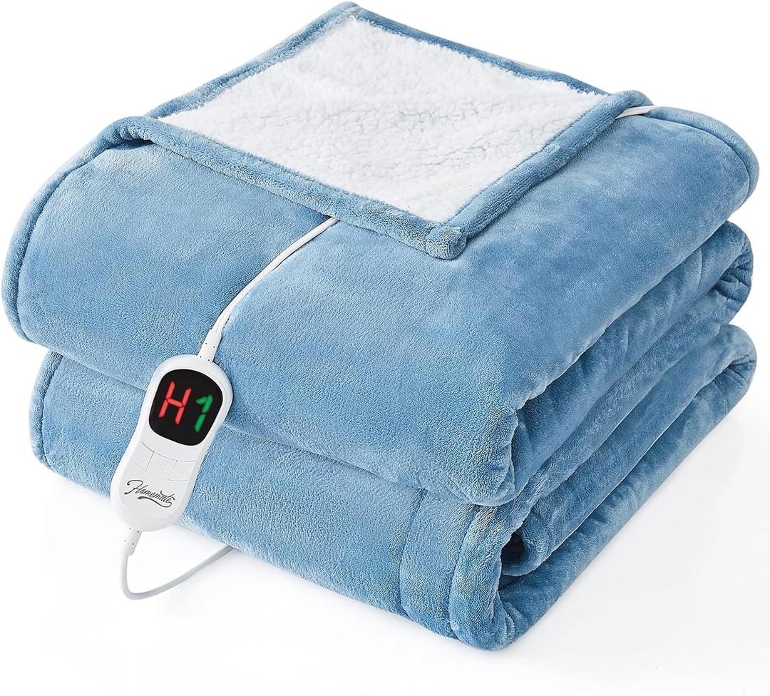 Homemate Electric Heated Blanket Full Size - 72"x84" Heated Bed Blanket Throw with 10 Heating Levels 8 Hours Auto Off Fast Heating Over-Heat Protection-Ultra Soft Flannel ETL Certified, Blue