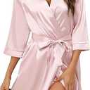 Samring Women's Bride Bridesmaids Robe Short Satin Kimono Robes for Wedding & Bridal Party Silk Bathrobes for Women (Pink)