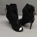 YDN Women Peep Toe Faux Suede Ankle Booties Platform Stiletto High Heels Lace Up Cutout Comfort Shoes  (7, Black)