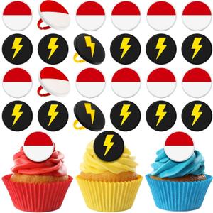 Honeydak 48 Pcs Cartoon Red and White Cupcake Ring Cartoon Birthday Decorations Yellow Cake Topper Ring Red and White Cupcake Topper Birthday Party Decorations for Girls Party