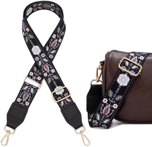 Aeiruo Purse Strap, 1.5" Cowhide Head Wide Shoulder Bag Strap Adjustable Replacement,Jacquard Embroidery Crossbody Bag Straps