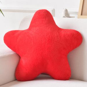 Xiashrk Star Pillow, Decorative Throw Pillows for Bed Couch, 15" Star Shaped Pillow Plush Floor Cushions Room Decor Pillow with Faux Rabbit Fur for Sofa Bedroom Living Room (Red, 15" x 15")