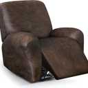 ANARACHON Leather Look Recliner Chair Covers, 4-Pieces Stretch Recliner Cover, Soft Reclining Chair Slipcover, Washable Furniture Protector for Large Lazy Boy Recliner (1 XL Seater, Brown)