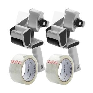 Mr. Pen 2-Inch Black Heavy Duty Packing Tape Dispenser Gun - 2 Pack with 2 Rolls Clear Tape Gun for Packing Boxes & Moving
