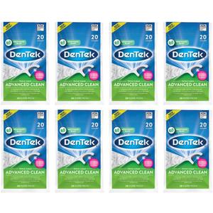DenTek Triple Clean Advanced Clean Floss Picks, No Break & No Shred Floss, 20 Count (Pack of 8)