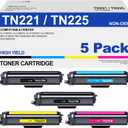 TN221 TN225 Toner Cartridge High Yield Replacement for Brother TN 221 TN 225 Compatible with MFC-9130CW HL-3170CDW HL-3140CW HL-3180CDW MFC-9330CDW (2 Black, 1 Cyan, 1 Magenta, 1 Yellow, 5 Pack)
