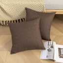 Kevin Textile Pack of 2 Outdoor Waterproof Throw Pillow Covers Decorative Farmhouse Checkered Square Solid Cushion Cases for Patio Garden Porch Sofa Brown 18x18 inch