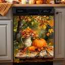 Fall Dishwasher Magnet Cover 23 x 25.5 Inch, Pumpkin Floral Birds Dishwasher Magnetic Cover, PVC Dishwasher Decorative Magnet for Kitchen Decor