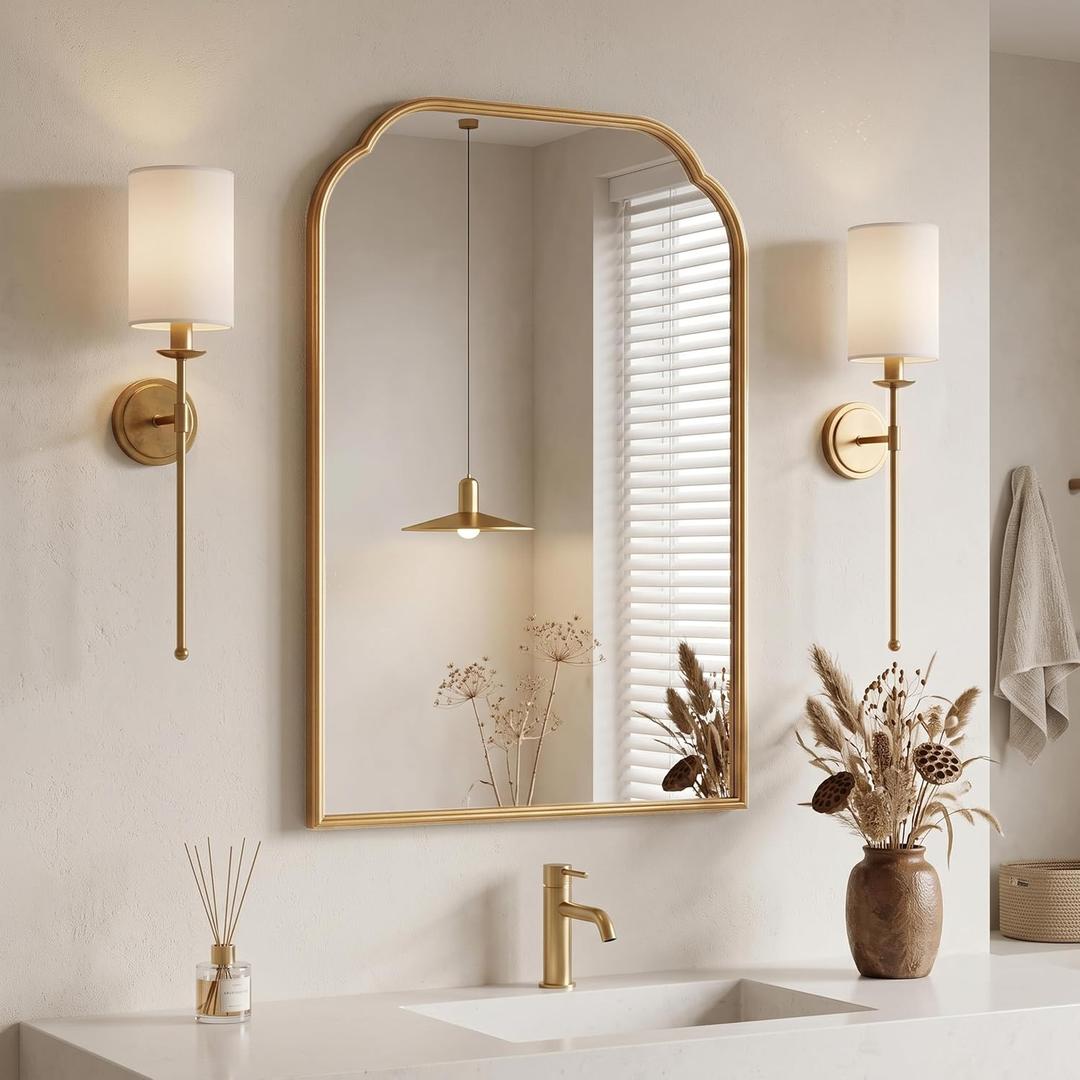 24"x18"﻿ Gold Bathroom Scalloped Mirror, Rust-Proof Metal Frame