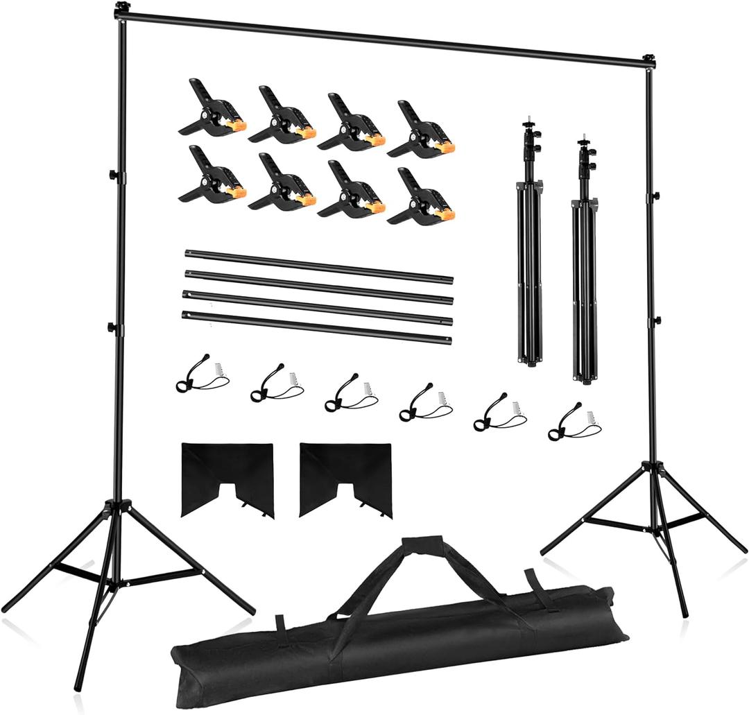 Backdrop Stand 10x7ft Adjustable Photo Backdrop Stand Kit Photography Backdrops with 4 Crossbars, Photo Studio Adjustable Background Stand for Parties/Wedding