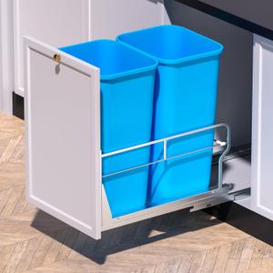 Insputer Dual Pull Out Trash Can Under Cabinet with Soft-Close Slides, Heavy Duty Under Sink Trash Can Kit for Kitchen Sink, Laundry, Garbage Can Not Included, Requires 17" W X 24" D Cabinets (Duble)