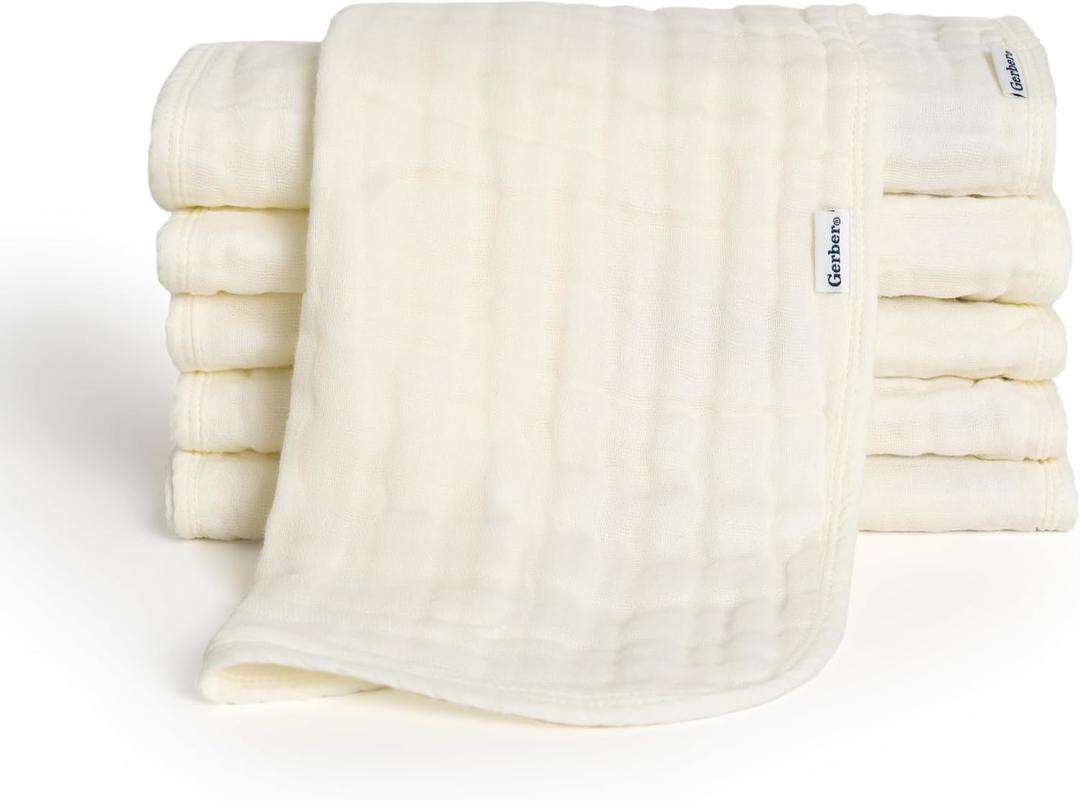 Gerber Baby Unisex Muslin Burp Cloths 6-Pack, Vanilla, Large Size 20" x 10"