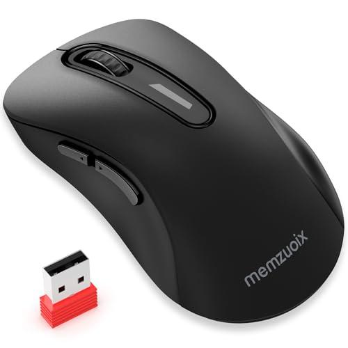 memzuoix 2.4G Wireless Mouse, 1400 DPI Computer Mice with USB Receiver, Portable Wireless USB Battery Powered Cordless Mouse for Laptop, PC, Desktop, 5 Buttons (Matte Black)