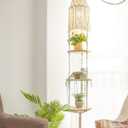 Macrame Plant Hanger Shelf Hanging Rope Shelf Indoor with Boho Lamp Shade 3 Tier Floating Round Shelves Decorative Shelf Flower Pot Holder Planter Display Rack Boho Home Decor-1 Set (Cream)