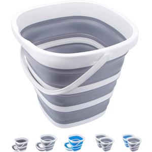 Collapsible Bucket 10L 2.6 Gallon Cleaning Bucket Mop Bucket Folding Foldable Portable Small Plastic Water Supplies for Outdoor Garden Camping Fishing Car Wash Space Saving Grey Square