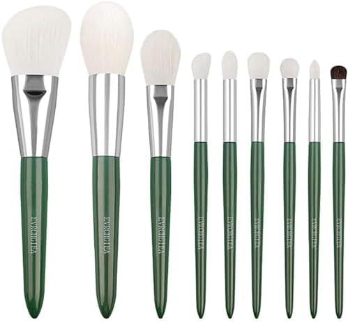 Natural Real Goat Hair Makeup Brushes Set Labeled 7 Piece Face and Eye Brush Set Ultra soft hair Foundation, Concealer, Blush, Contour, Blending, Eyeshadow Kabuki Travel Makeup Brush Set (Green)
