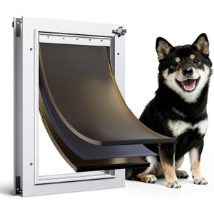 Dog Door for Door All Aluminum Alloy 3 Flaps White, Medium Doggy Doggie Door, Cat Door Heavy Duty Pet Door for Dogs, Insulation Flap and Lockable Closing Panel, Durable Rust Resistant, Pet Up to 45lb