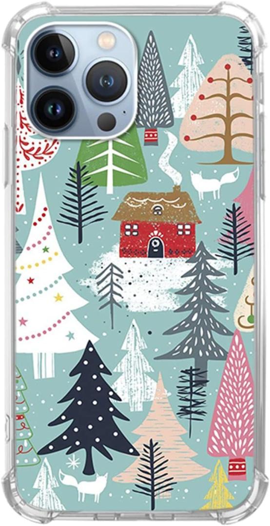 Qimulgociz Aesthetic Christmas Village Trees and House Case for iPhone 13 Pro, Winter Silvan Snow Ground with Fox Cover for Girls Boys Women Men, Trendy TPU Bumper Cover Case for iPhone 13 Pro