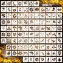 Fainne 100 Pcs Small Stencils for Crafts, 1.5 Inch Reusable Painting Stencils Painting Crafts Templates for Wood, Wall, Home Decor, Canvas, Fabric (Flower Bird Plants)