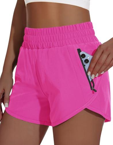 MIVEI Women's High Waisted Athletic Shorts 4" High Rise Running Workout Gym Quick Dry Tummy Control Short with Zipper Pockets M