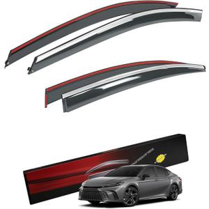 Sze Rain Guards Compatible with 2025 2026 Toyota Camry Side Window Deflectors Anti-Rain Window Visors with Tape 304 Stainless Steel TrimNoise Reduction & All-Weather Protection Outside Channel-4pcs
