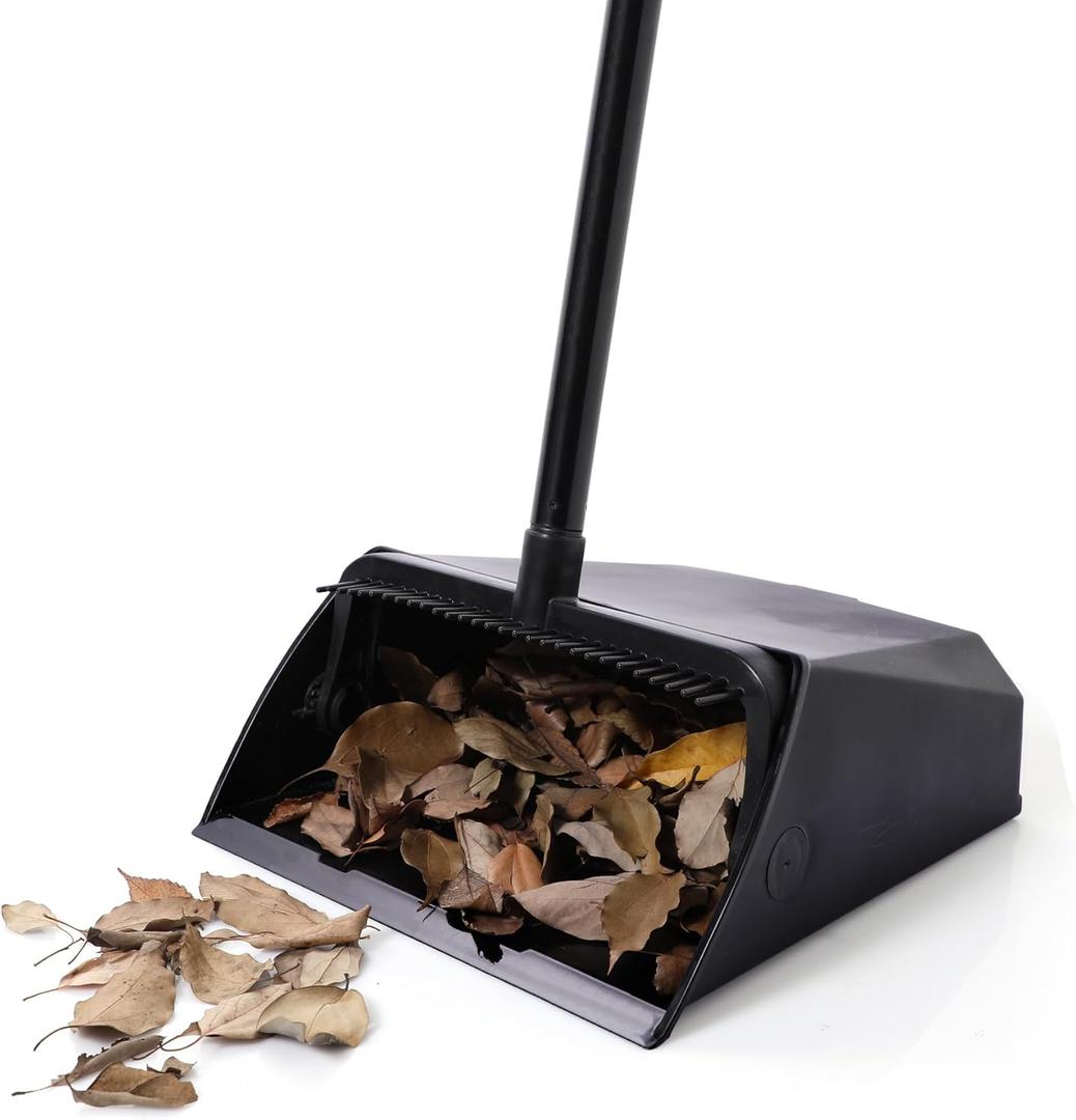 Eyliden Large Commercial Dustpan with Comb Teeth, Upright Heavy Duty Dust Pan for Restaurants Garages Courtyard Sidewalks Lobby Home Kitchen Room Office Classroom (1pc Dustpan)