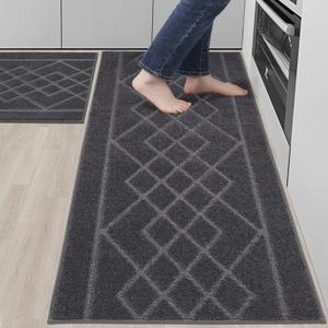 BEQHAUSE Kitchen Rugs Sets of 2 Washable Soft Kitchen Mats for Floor Non-Slip Kitchen Runner Rugs Absorbent Kitchen Floor Mats for Area Rugs,Sink,Hallway,Laundry 24x35+24x60,Dark Grey