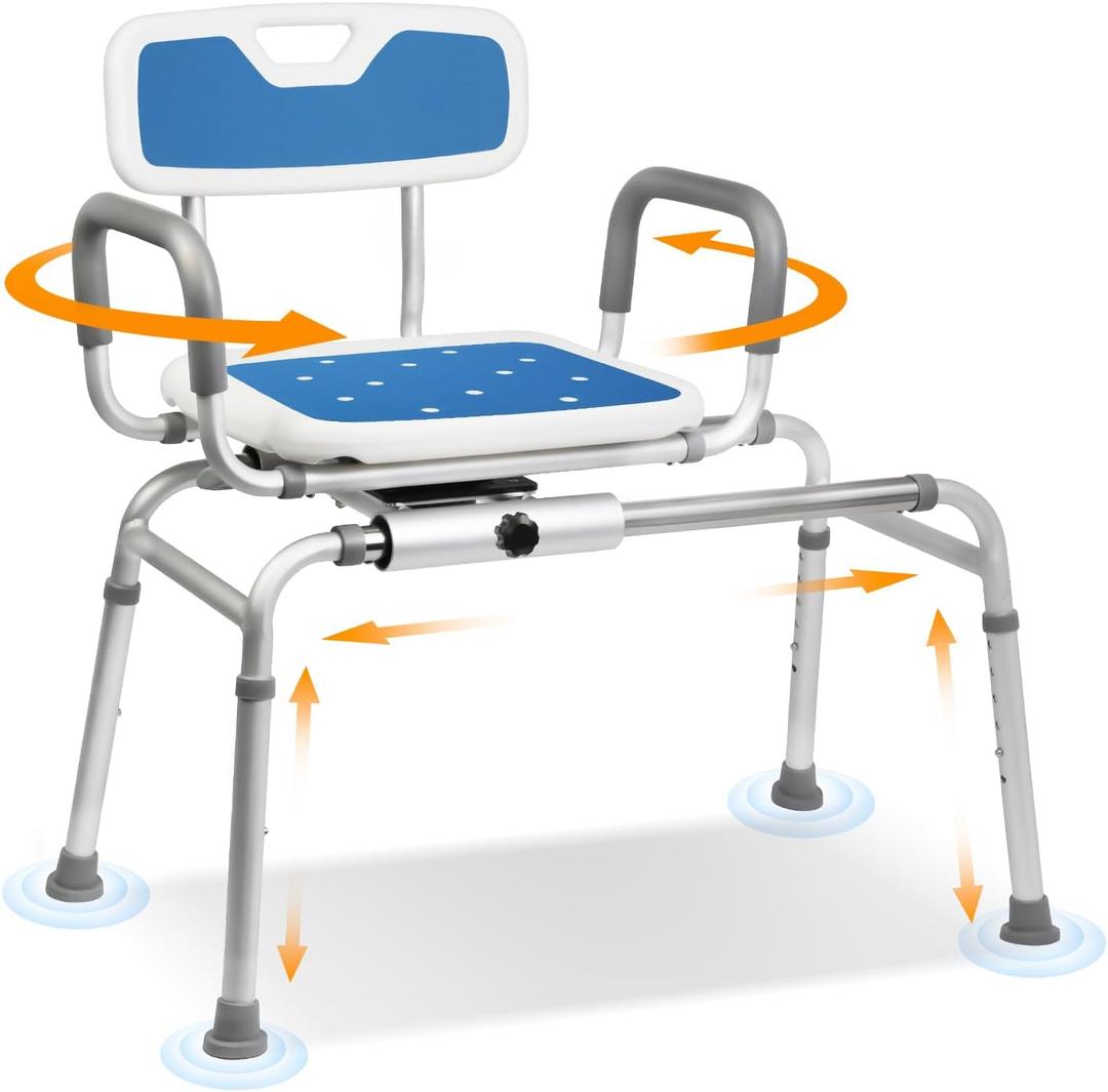 SCIAN Sliding Shower Chair with Eva Pad - 360 Swivel, Height Adjustable Shower Bench for Inside Tub & Secure Transfer Seat Supports Elderly, Disabled & Post-Surgery Use
