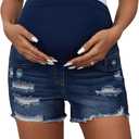 Women's Maternity Ripped Raw Hem Skinny Shorts Jeans Pregnant Denim Shorts Medium Wash Large