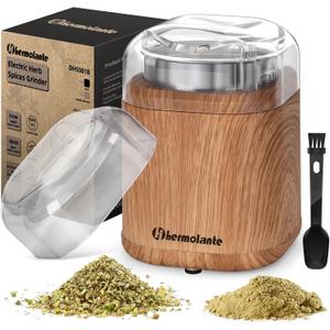 Electric Herb Spice Grinder, 200 w Electric Grinder with Stainless Steel Blade and Cleaning Brush, Compact Size Grinders for Herbs and Spices - 5.11in (Wood Grain)